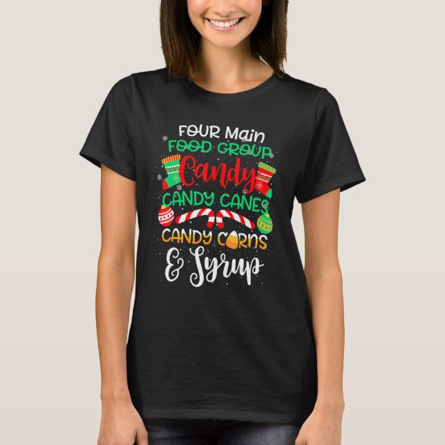 Camiseta Four Main Food Groups Santa Elf Buddy Christmas Pa (Anverso)