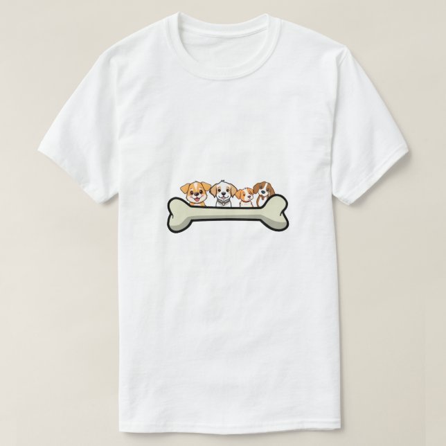 Camiseta Four Playful Pups with Bones design (Diseño del anverso)