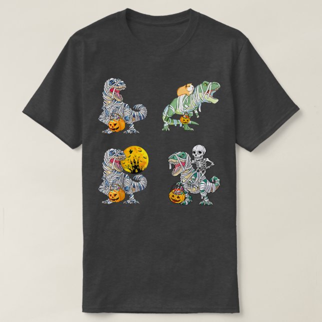 Camiseta Four Skeleton Riding Mummy Dinosaur T re Halloween (Diseño del anverso)