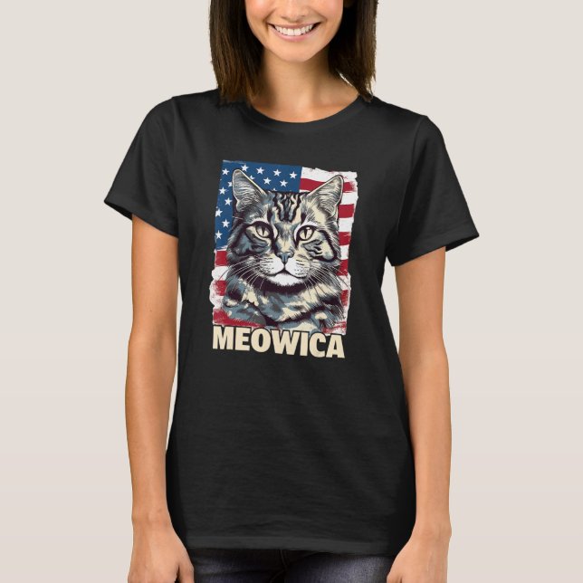 Camiseta Fourth 4th of July Cat American Flag America Patri (Anverso)