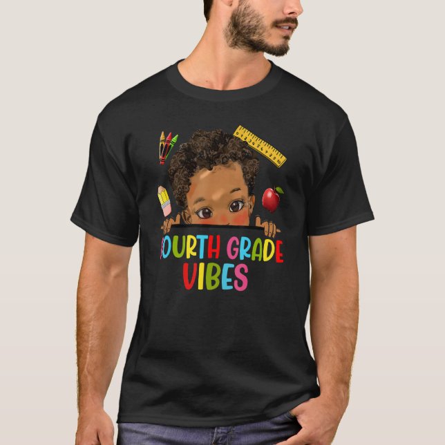 Camiseta Fourth Grade Vibes African American Kids Boy Back  (Anverso)