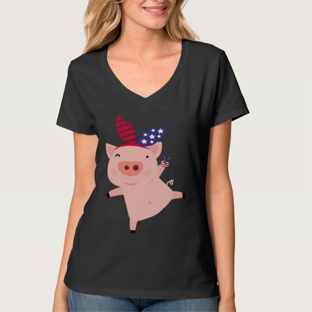 Camiseta Fourth of July Pig (Anverso)