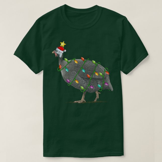 Camiseta Fowl Guinea alumbrando árbol de navidad Santa Guin (Diseño del anverso)