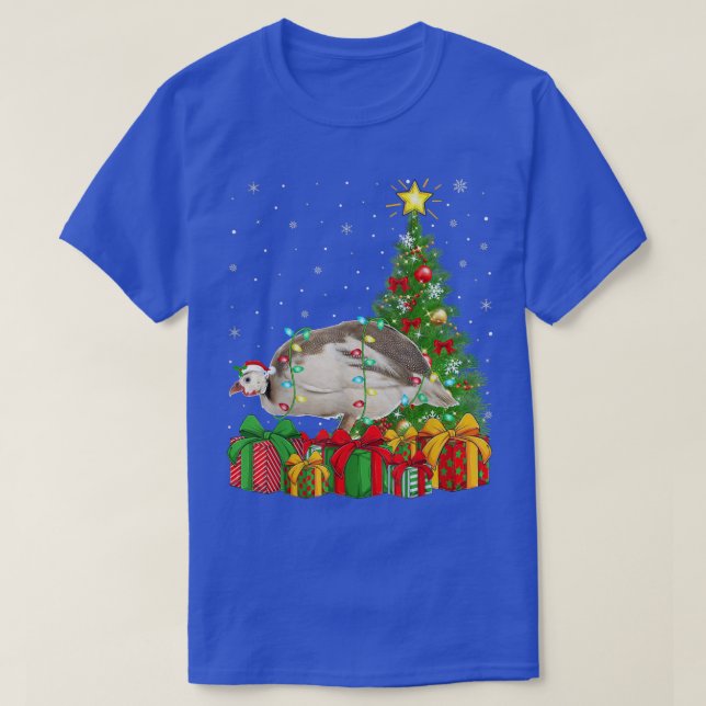 Camiseta Fowl Guinea alumbrando árbol de navidad Santa Guin (Diseño del anverso)