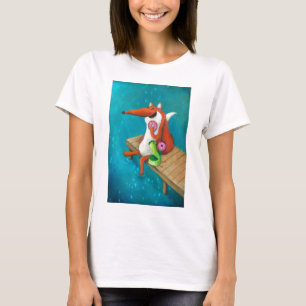 Camiseta Fox amistoso y pollo que comen los anillos de