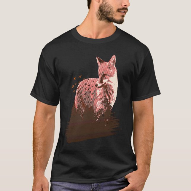 Camiseta fox animals forest trees birds (Anverso)