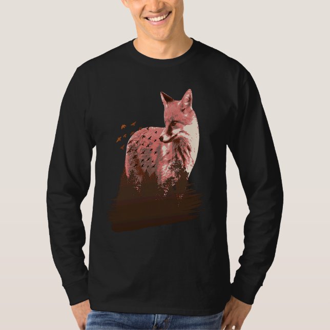 Camiseta fox animals forest trees birds (Anverso)