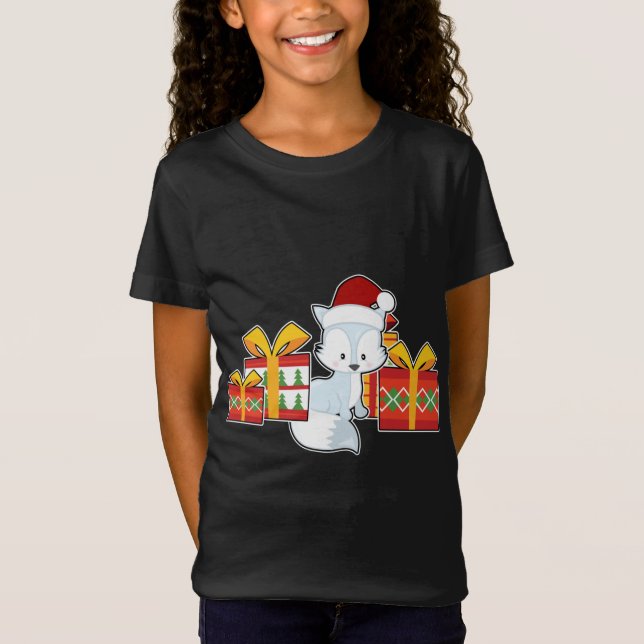 Camiseta Fox ártica con Sombrero Santa - Ártico de Navidade (Anverso)