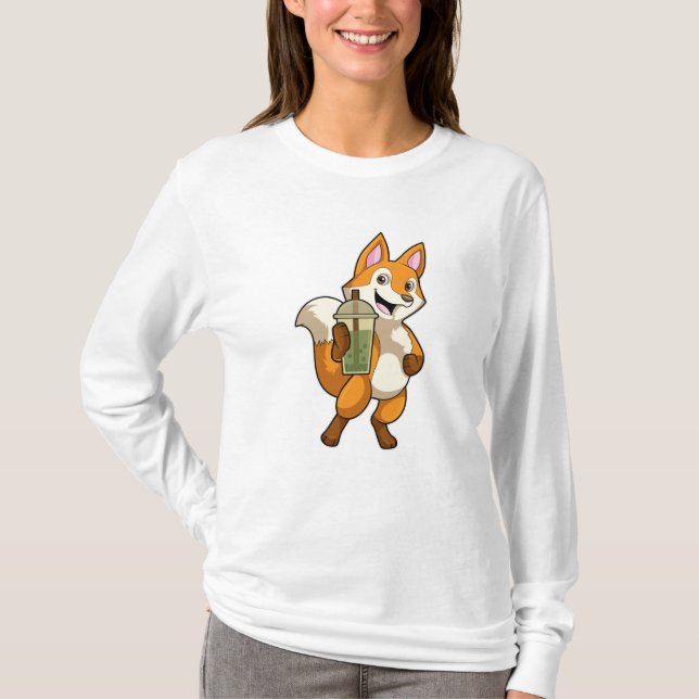 Camiseta Fox bebiendo con té de burbuja (Anverso)