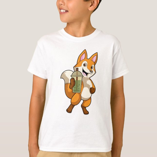 Camiseta Fox bebiendo con té de burbuja (Anverso)
