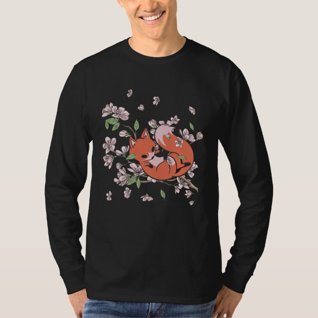 Camiseta Fox Cherry Blossom Foxes Japanese Flower Sakura (Anverso)