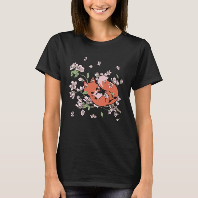Camiseta Fox Cherry Blossom Foxes Japanese Flower Sakura (Anverso)