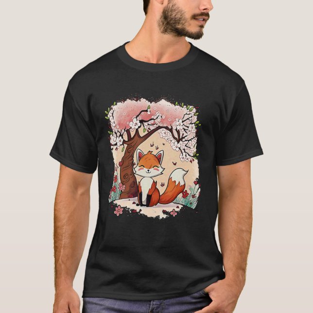 Camiseta Fox Cherry Blossom Vaporwave estético japonés (Anverso)