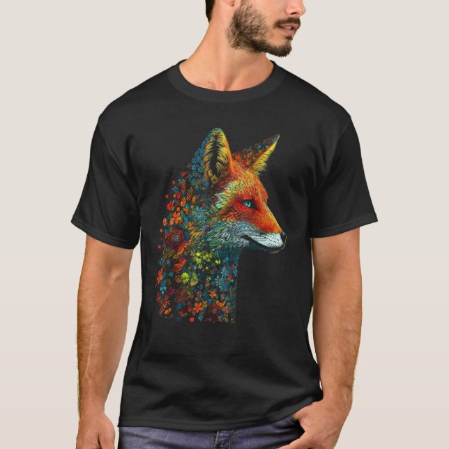 Camiseta Fox Colourful Flowers  Blue Eyes Animal Fox (Anverso)