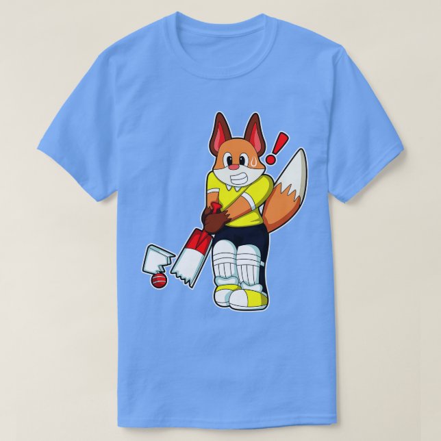 Camiseta Fox como bateador con bate de críquet (Diseño del anverso)