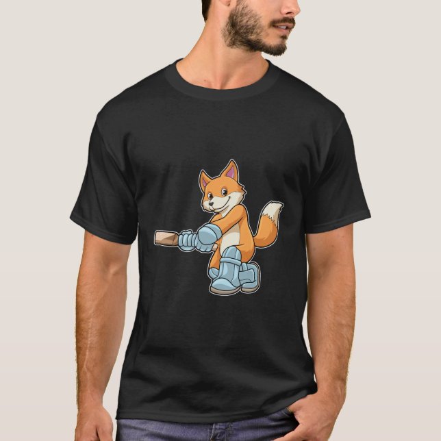 Camiseta Fox como bateador con bate de críquet (Anverso)