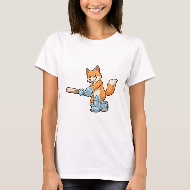 Camiseta Fox como bateador con bate de críquet (Anverso)