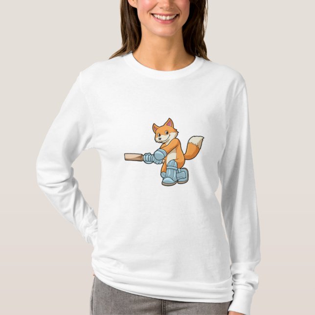 Camiseta Fox como bateador con bate de críquet (Anverso)