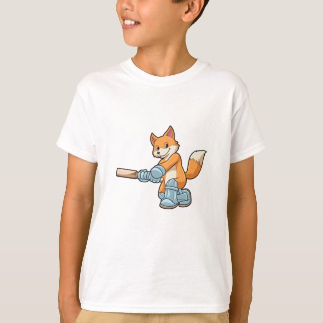 Camiseta Fox como bateador con bate de críquet (Anverso)