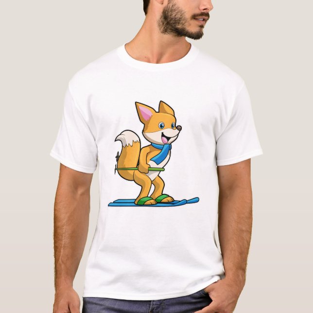 Camiseta Fox como esquiador con bastones de esquí y esquí (Anverso)