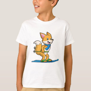 Camiseta Fox como esquiador con bastones de esquí y esquí