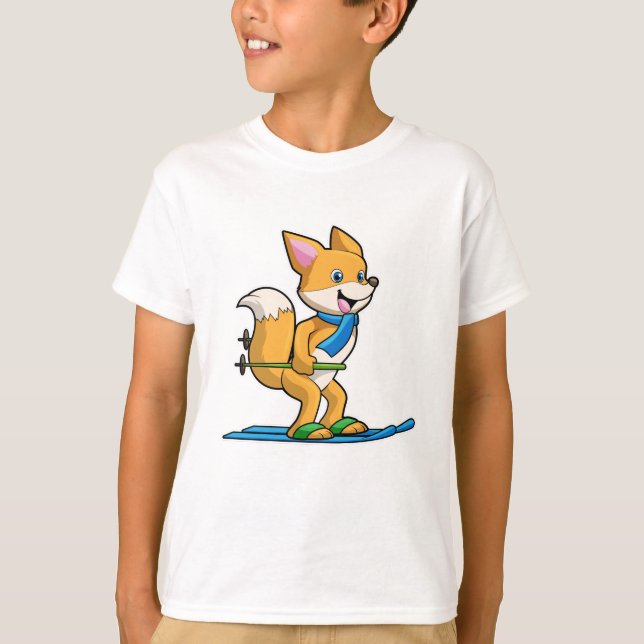 Camiseta Fox como esquiador con bastones de esquí y esquí (Anverso)
