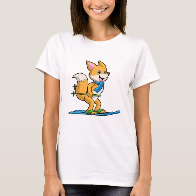 Camiseta Fox como esquiador con bastones de esquí y esquí (Anverso)