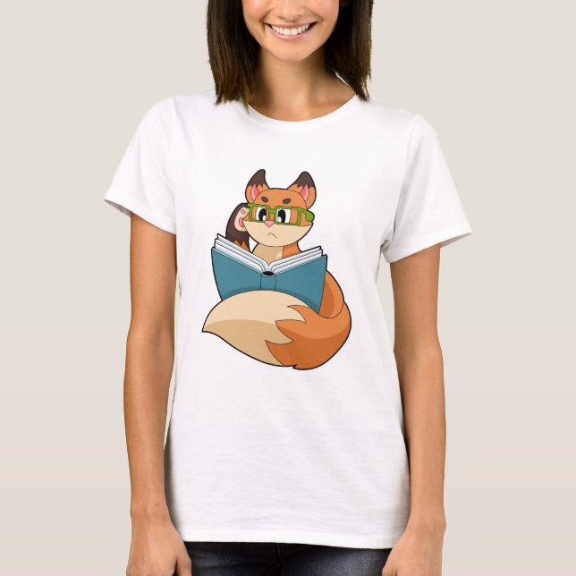 Camiseta Fox como Nerd con libros y anteojos (Anverso)