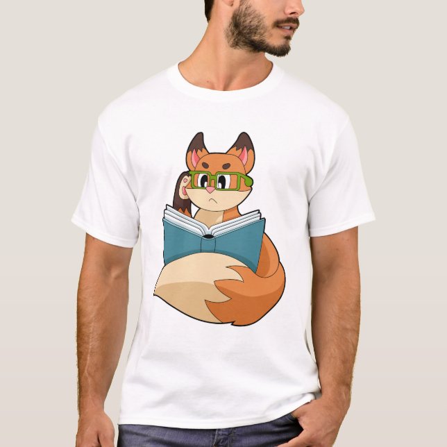 Camiseta Fox como Nerd con libros y anteojos (Anverso)