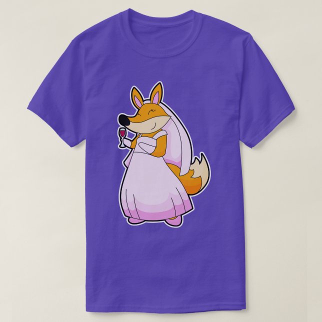 Camiseta Fox como novia con un vaso de vino tinto (Diseño del anverso)