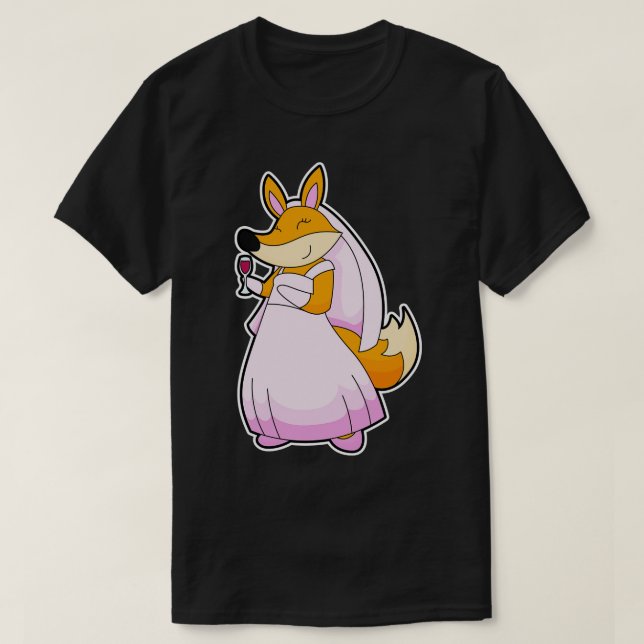 Camiseta Fox como novia con un vaso de vino tinto (Diseño del anverso)
