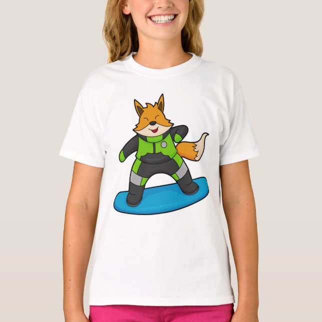 Camiseta Fox como Snowboarder con Snowboard (Anverso)