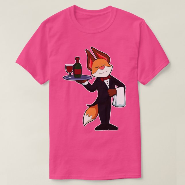 Camiseta Fox como Waiter con Platter y Vino Rojo (Diseño del anverso)