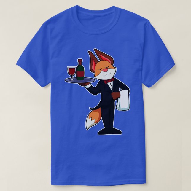 Camiseta Fox como Waiter con Platter y Vino Rojo (Diseño del anverso)