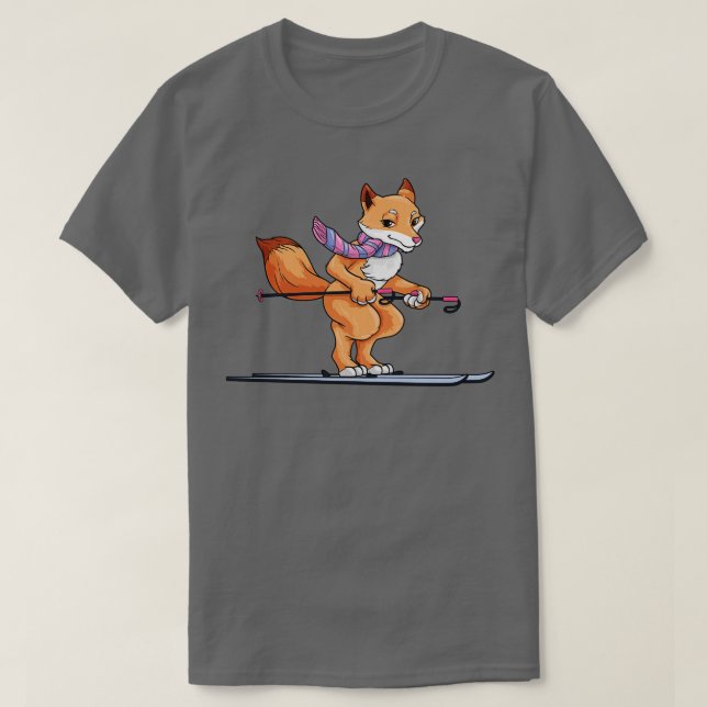 Camiseta Fox con bufanda como esquiador con esquís (Diseño del anverso)