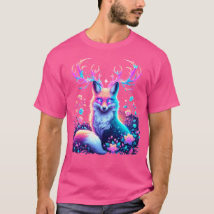 Camiseta Fox Cósmica De Boho Con Anguilas Brillantes Y Flor