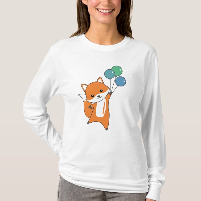 Camiseta Fox Cute Animals Mosca Globos Niños (Anverso)