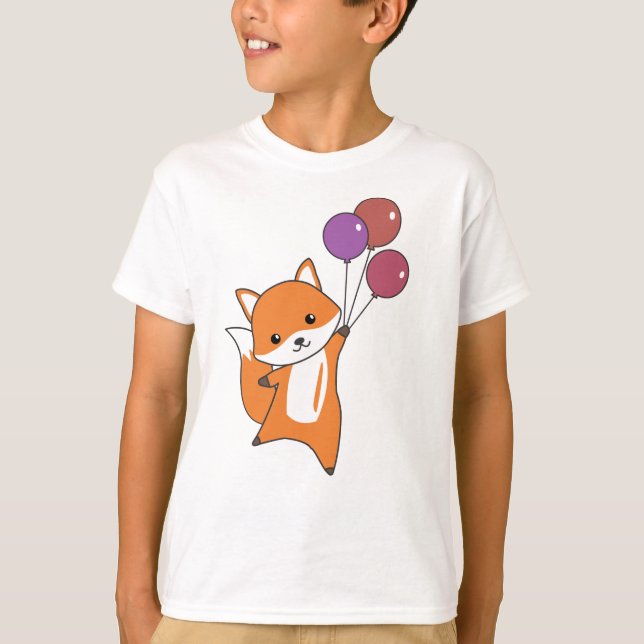 Camiseta Fox Cute Animals Mosca Globos Niños (Anverso)