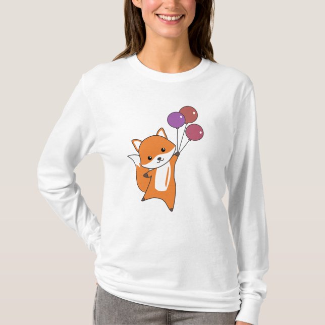 Camiseta Fox Cute Animals Mosca Globos Niños (Anverso)