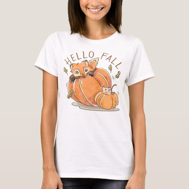 Camiseta Fox de color de agua y calabazas (Anverso)