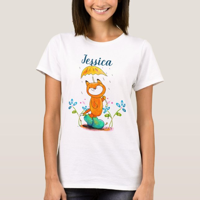 Camiseta Fox de primavera inspiradora con paraguas (Anverso)