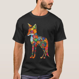 Camiseta Fox Flower Artwork Colorful Animal Motif Fox