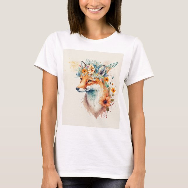 Camiseta Fox Flower Crown Watercolor                        (Anverso)