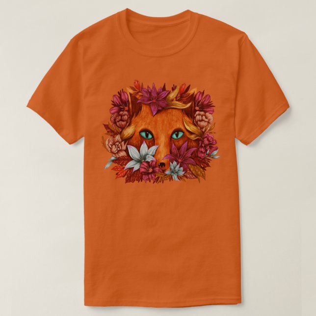 Camiseta Fox Flowers Hand Drawn (Diseño del anverso)