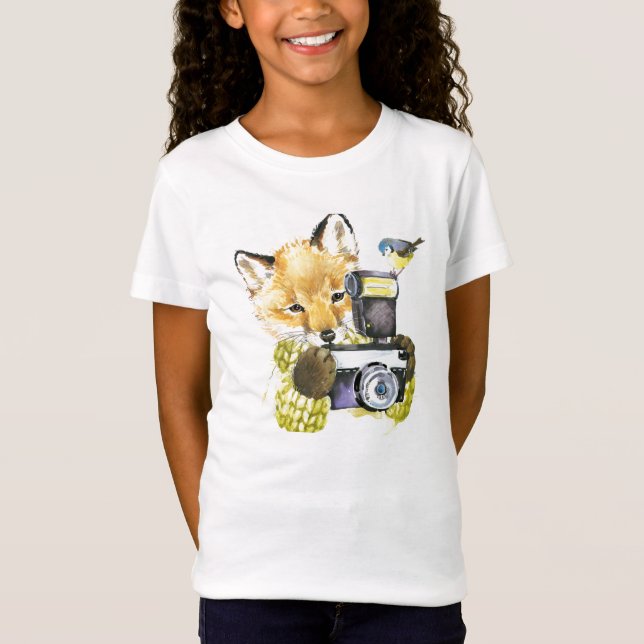 Camiseta Fox lindo de la acuarela que toma imágenes (Anverso)