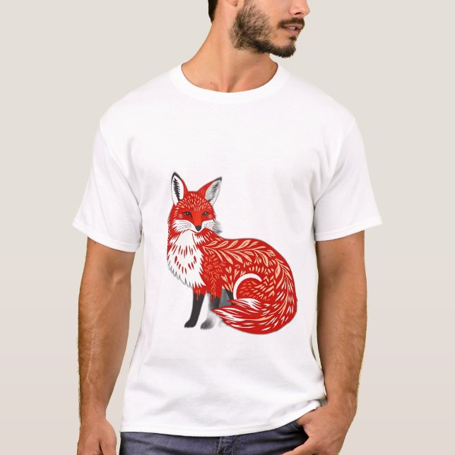 Camiseta Fox nórdica con patrones de hojas (Anverso)