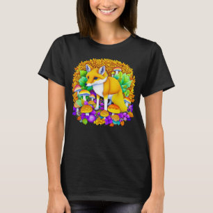 Camiseta Fox otoñal en hongos y hojas de otoño