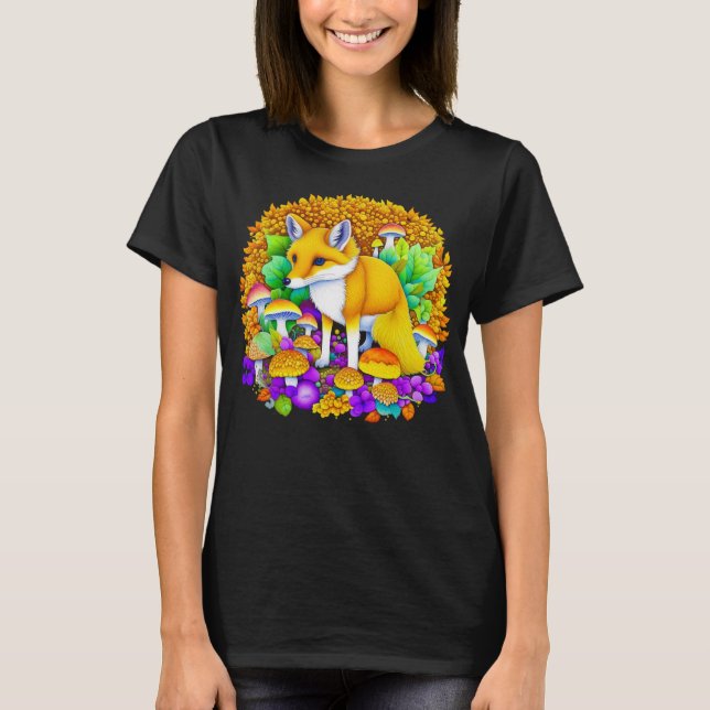 Camiseta Fox otoñal en hongos y hojas de otoño (Anverso)