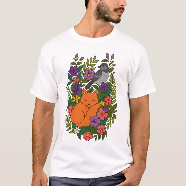 Camiseta Fox, paloma y flores (Anverso)