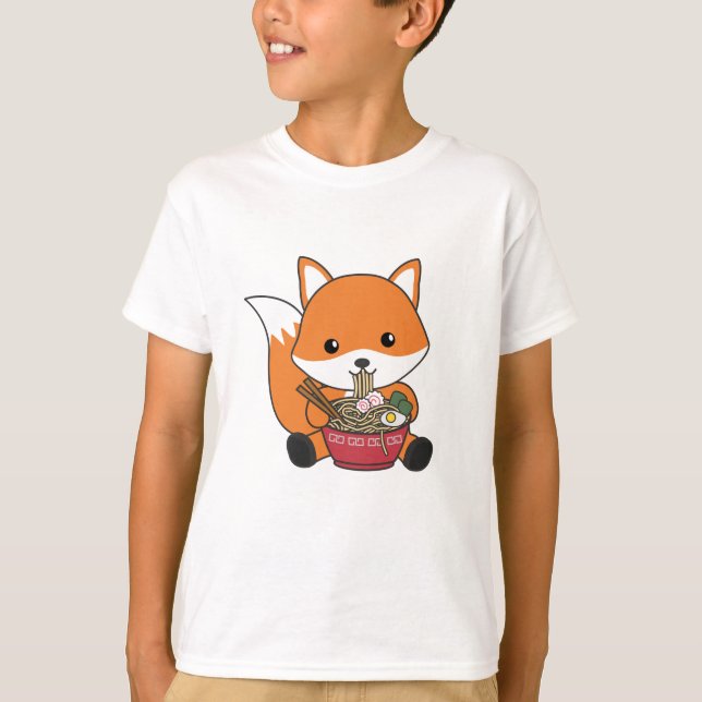 Camiseta Fox Powered By Ramen Cute Kawaii Foxes (Anverso)